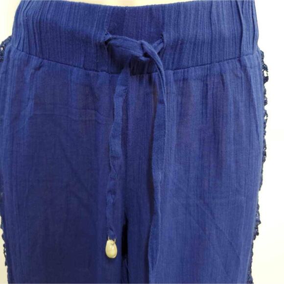 Ellen Weaver Womens M Palazzo Pants Royal Blue Elastic Waist Lace Side Seam New - Picture 4 of 7